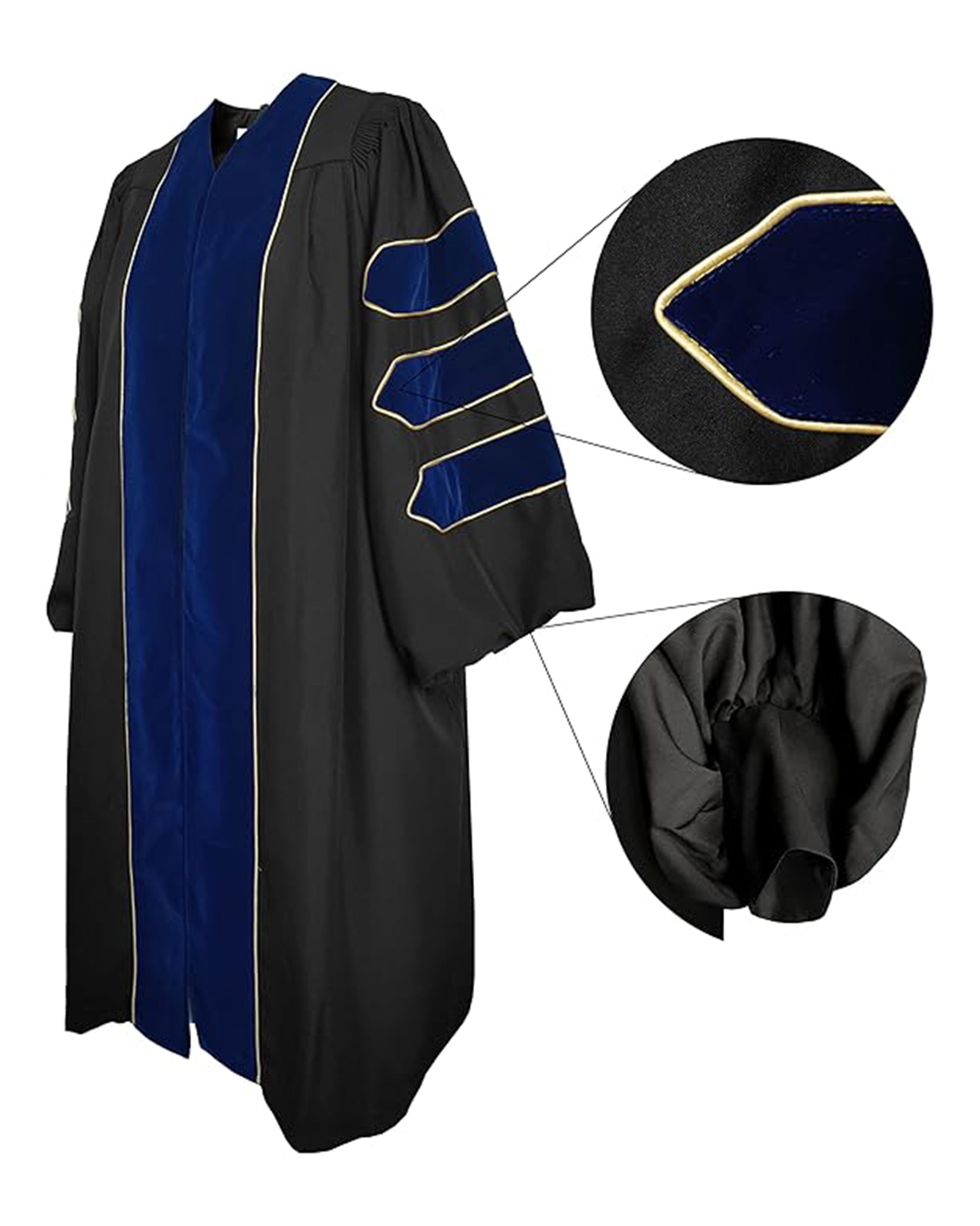 Deluxe Doctoral Graduation Gown with Gold Piping Plus Doctoral Tam and Doctoral Hood  Package（Rich Color）