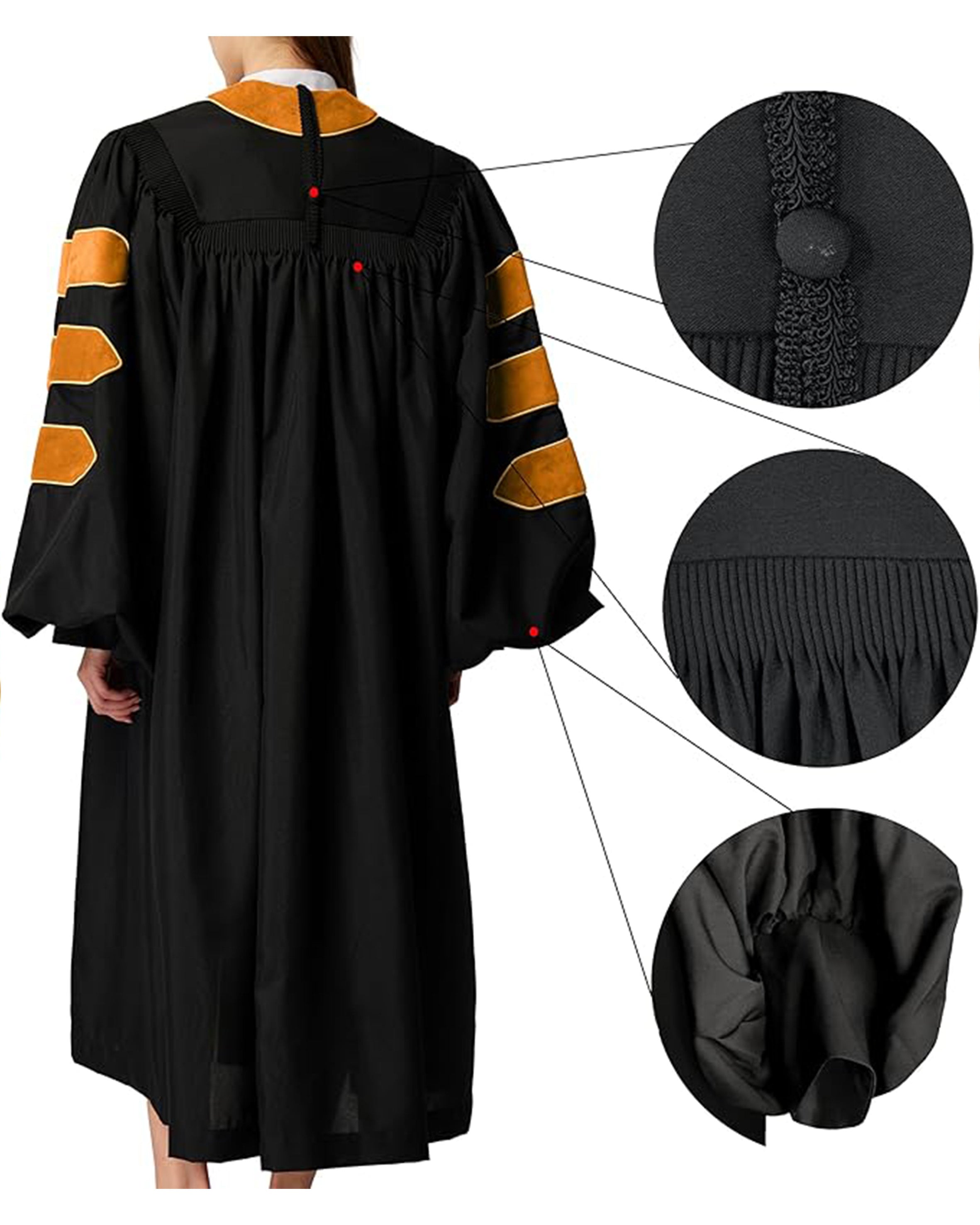 Deluxe Doctoral Graduation Gown with Gold Piping and Doctoral Tam Package (Gold Velvet)