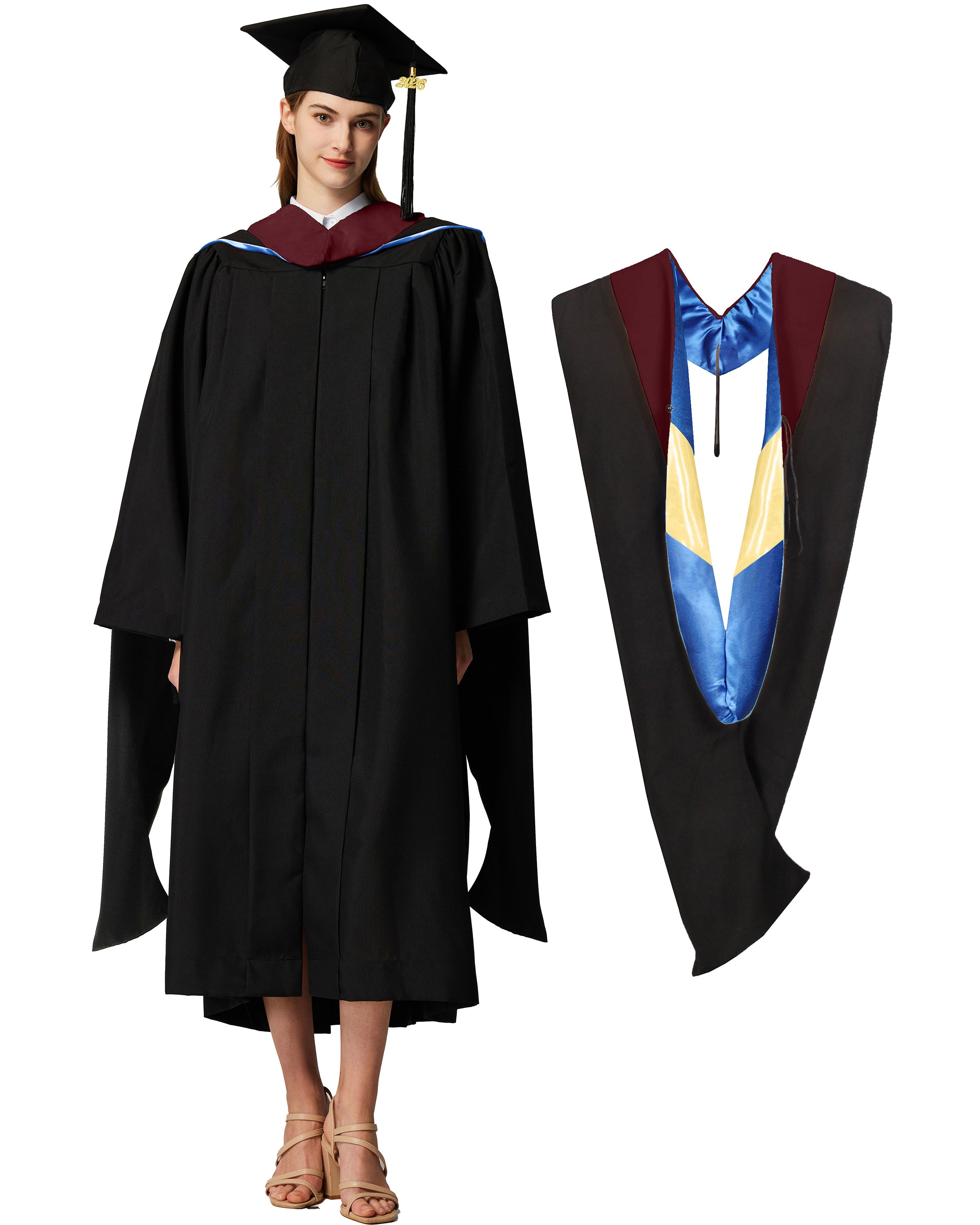 MyGradDay Unisex Master Graduation Gown Cap and Hood Master Regalia with 2026 Tassel