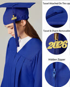 Unisex Matte Graduation Cap & Gown with Tassel 2026 Year Charm ( Rich Color )