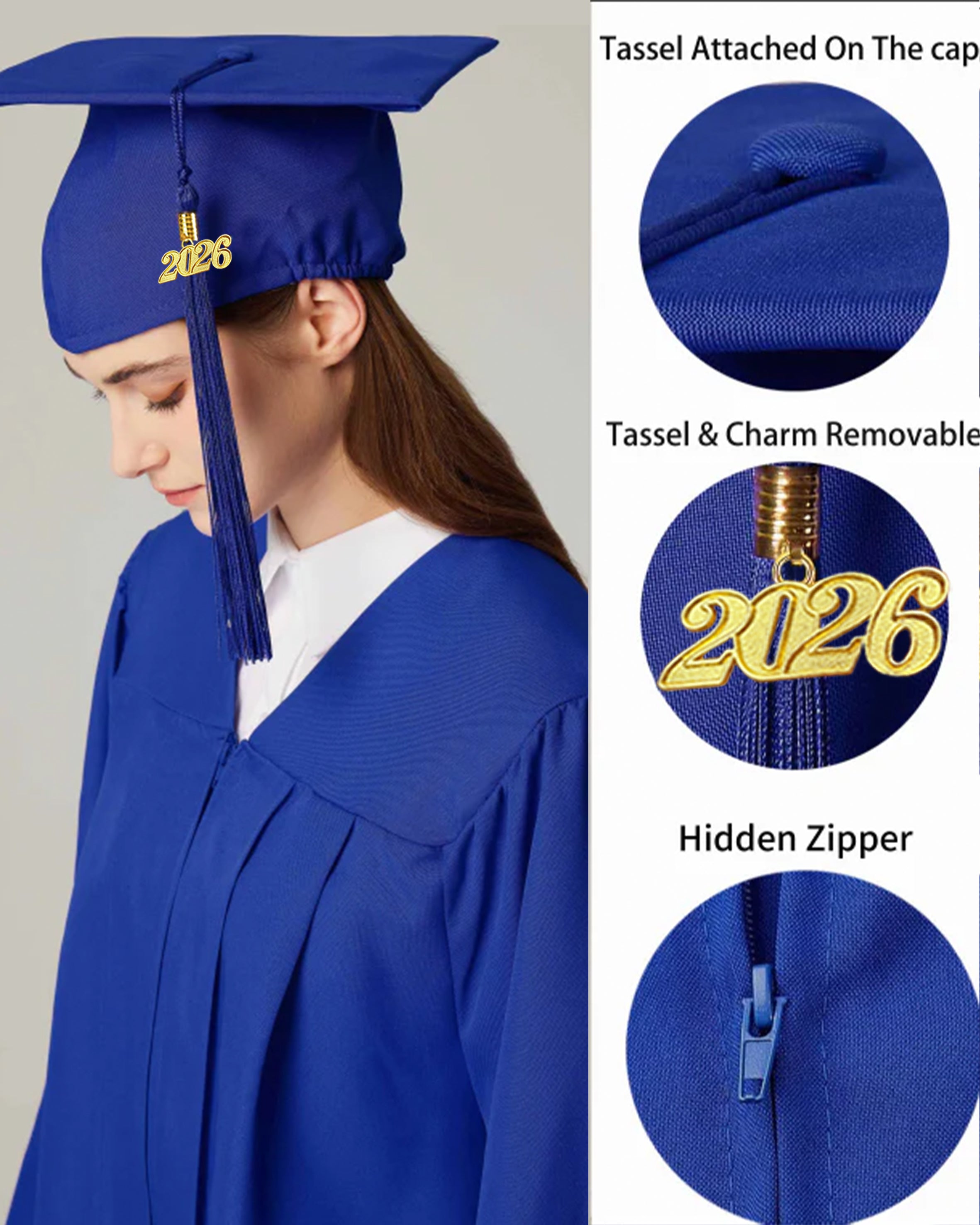 Unisex Matte Graduation Cap & Gown with Tassel 2026 Year Charm ( Rich Color )