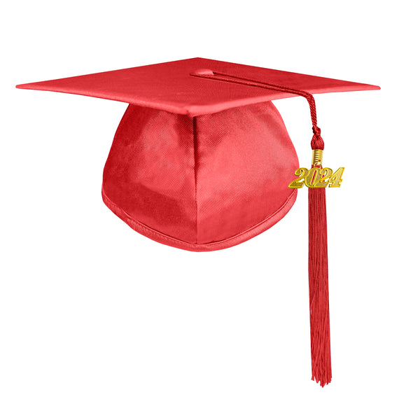Unisex Shiny Graduation Cap with Graduation Tassel Charm 2024/2023（Red）