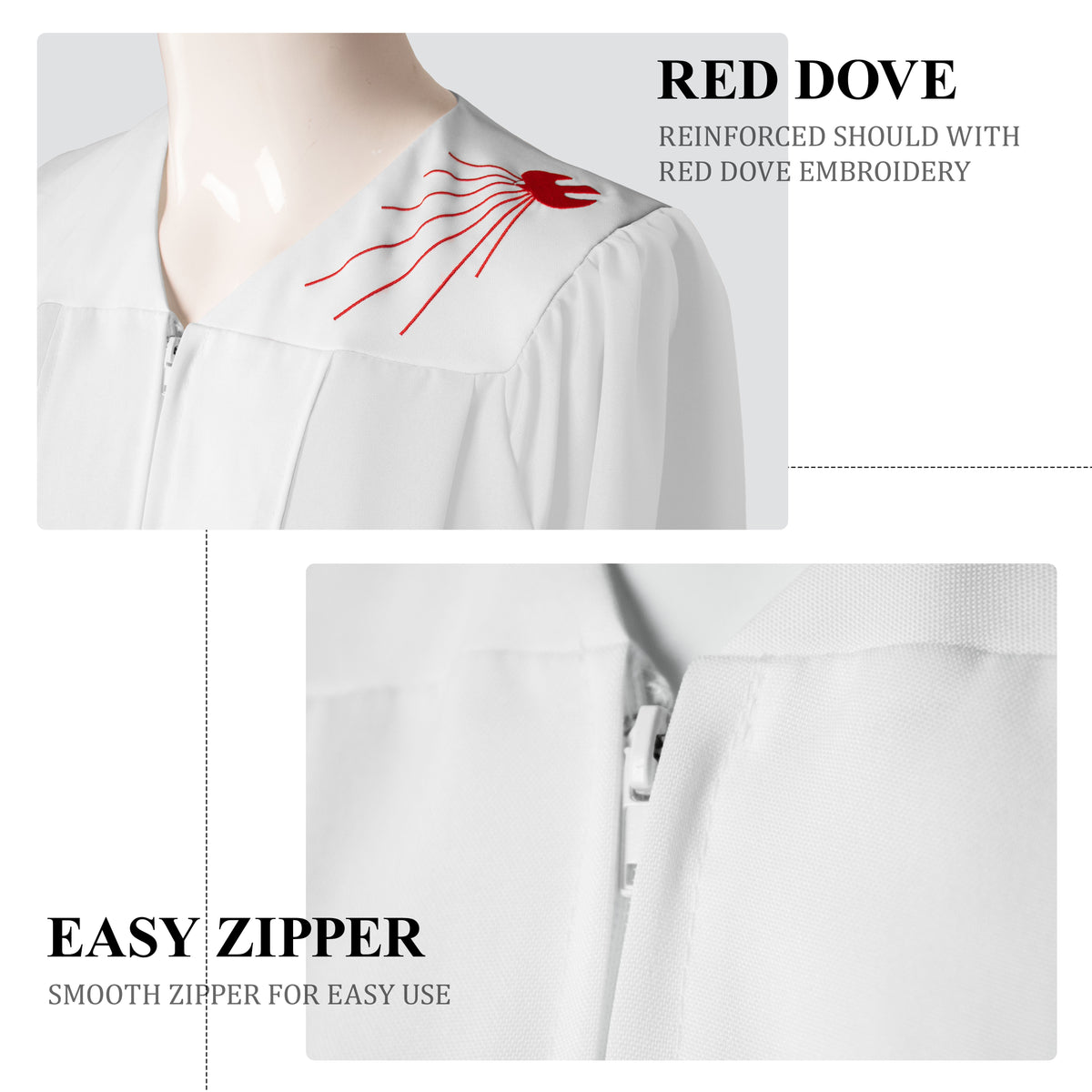 Unisex Wholesale confirmation robes Choir Robe with Embroidery Dove On The Shoulder White MyGradDay