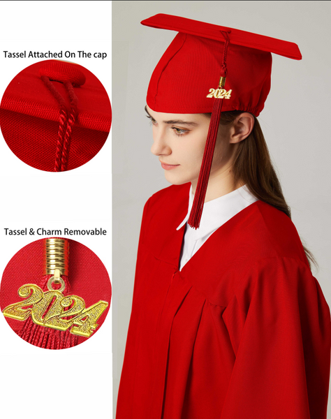 Unisex Adult Matte Graduation Cap with Graduation Tassel Charm 2024（Red）