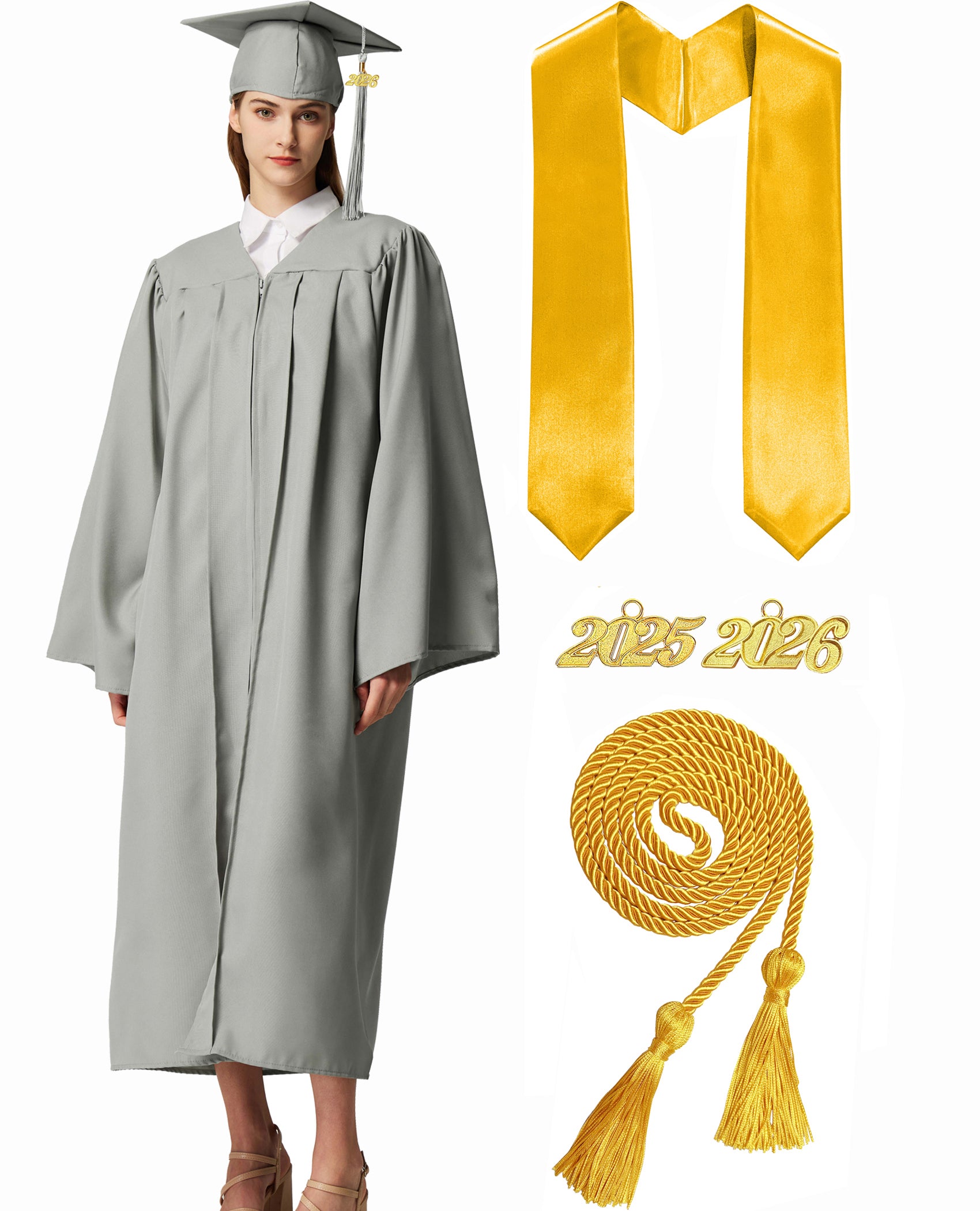 MyGradDay Unisex Matte Graduation Cap and Gown 2026 Set with Tassel Honor Cord Graduation Stoles