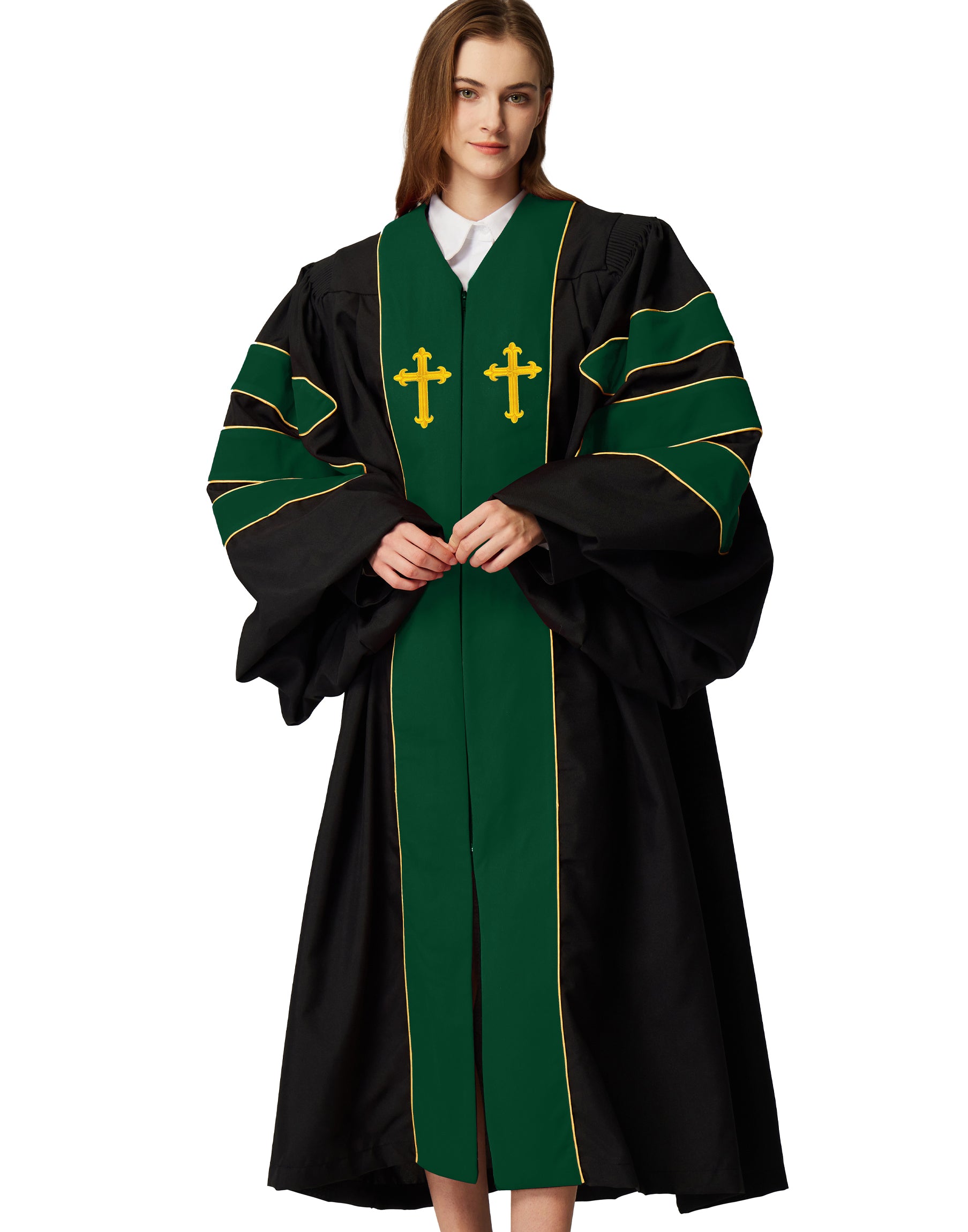 MyGradDay Unisex Deluxe Doctor of Divinity Clergy Robes  Doctorate pulpit robes with Gold Piping Available for Customization