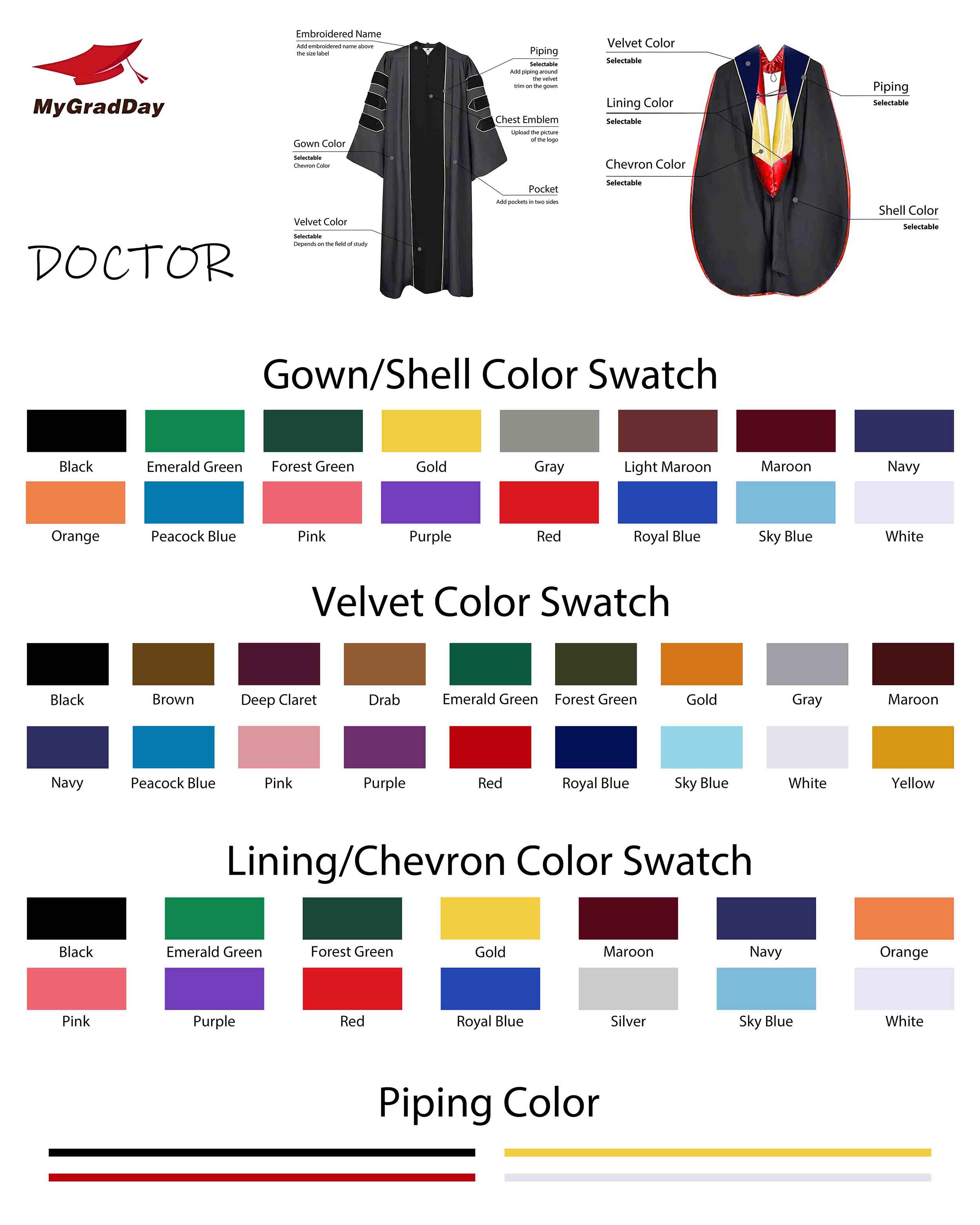 Customized Doctoral Graduation Gown Tam Black-8S & Hood Pink Customized Doctoral Graduation Gown Tam Black-8S & Hood Pink