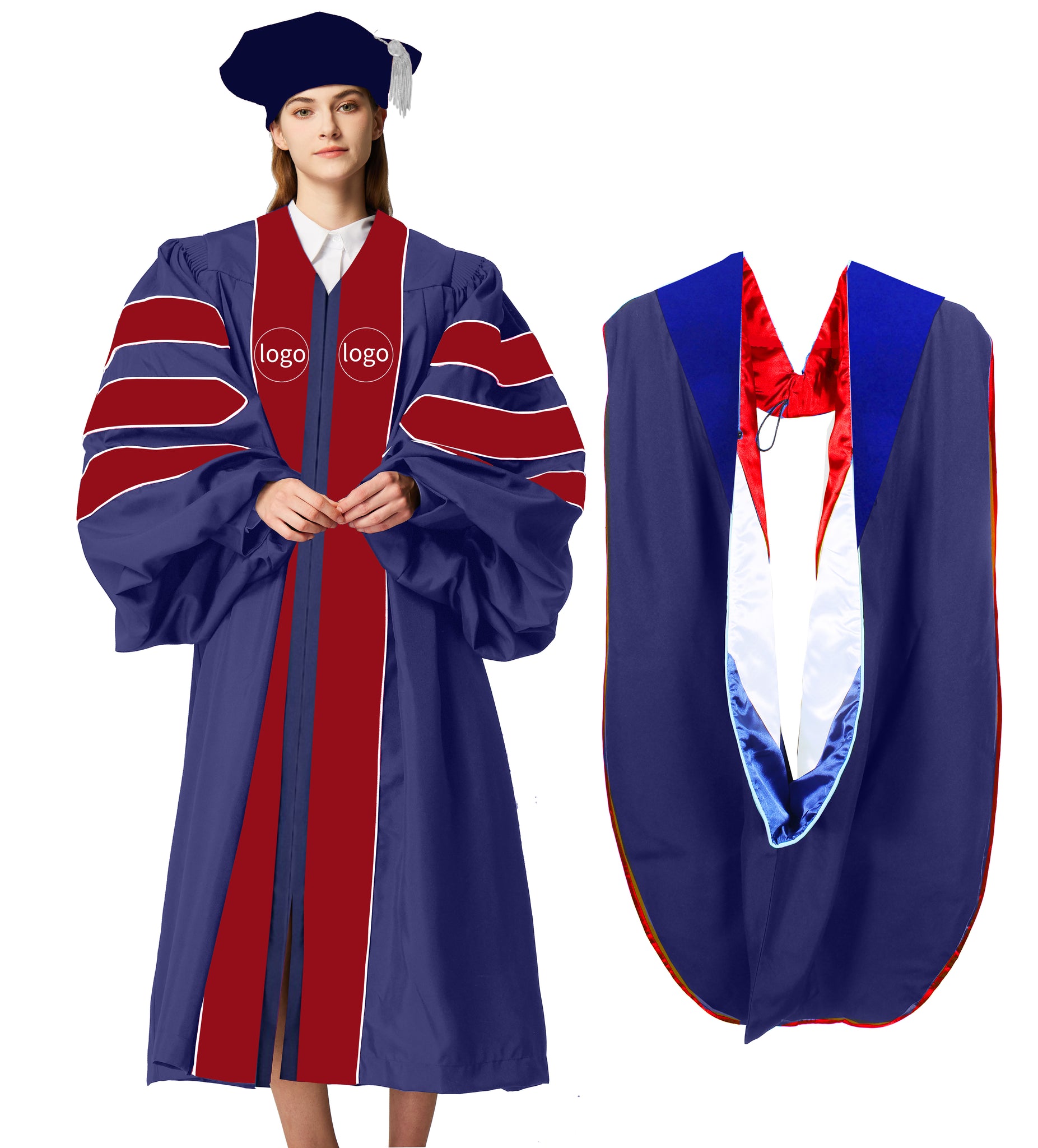 Customization Doctoral Graduation Gown and tam hood  (Products Will Be Customized as Requested)（Hood/Royal Blue）