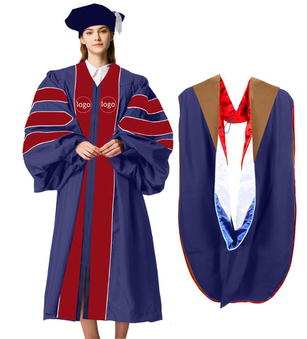 Customization Doctoral Graduation Gown tam hood (Products Will Be Customized as Requested)（Drab）