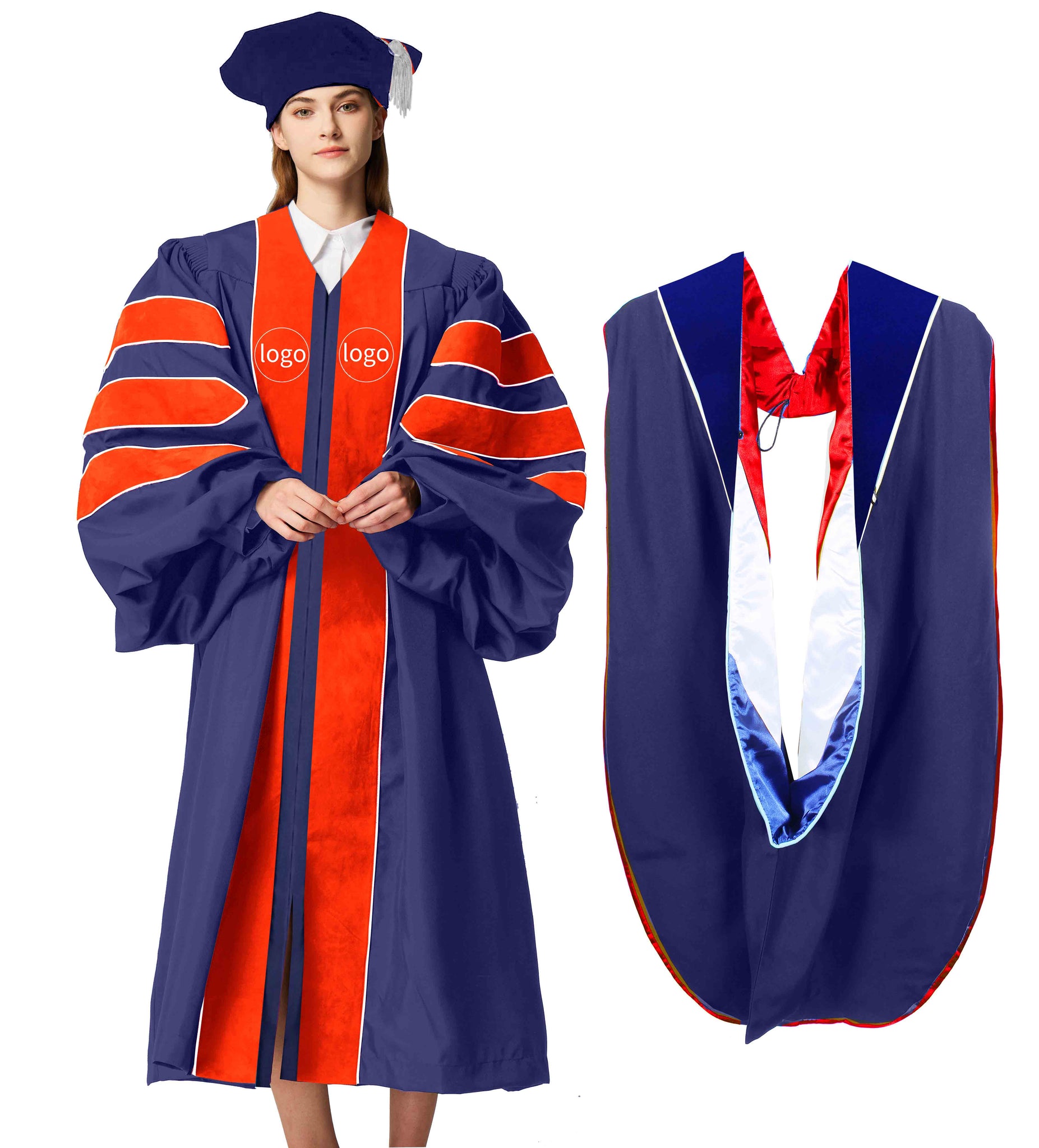 Customized Doctoral Graduation Gown hood & Tam 8S Blue（2）