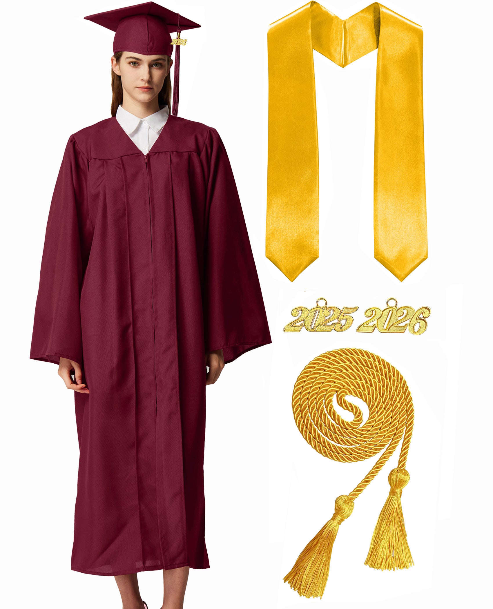 MyGradDay Unisex Matte Graduation Cap and Gown 2026 Set with Tassel Honor Cord Graduation Stoles