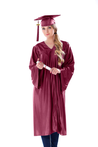 Unisex Maroon  Shiny Graduation Cap & Gown with Tassel 2024 Year Charm Rich Color