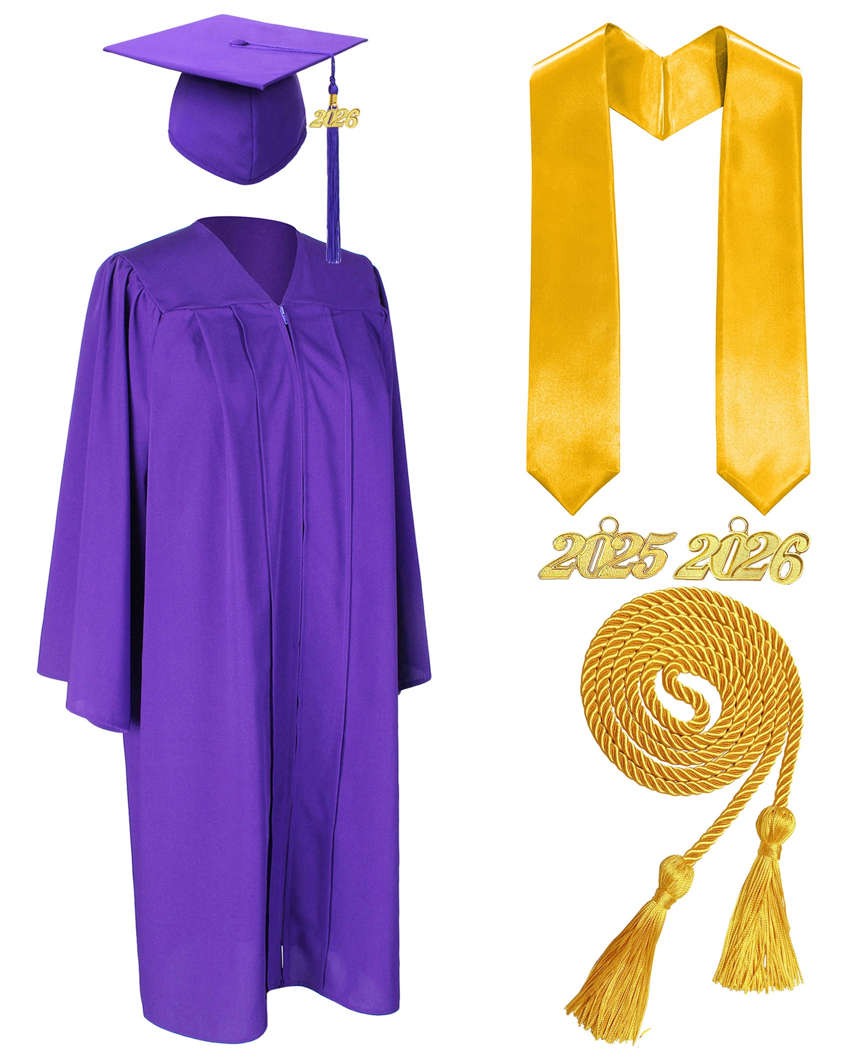 MyGradDay Unisex Matte Graduation Cap and Gown 2026 Set with Tassel Honor Cord Graduation Stoles