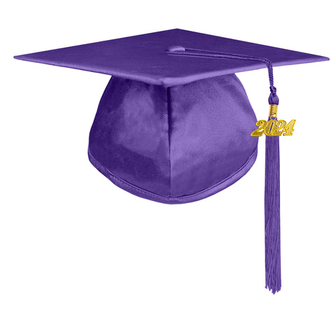 Unisex Adult Shiny Graduation Cap with Graduation Tassel Charm 2024（Purple）