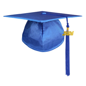 Unisex Adult Shiny Graduation Cap with Graduation Tassel Charm 2024（Royal Blue）
