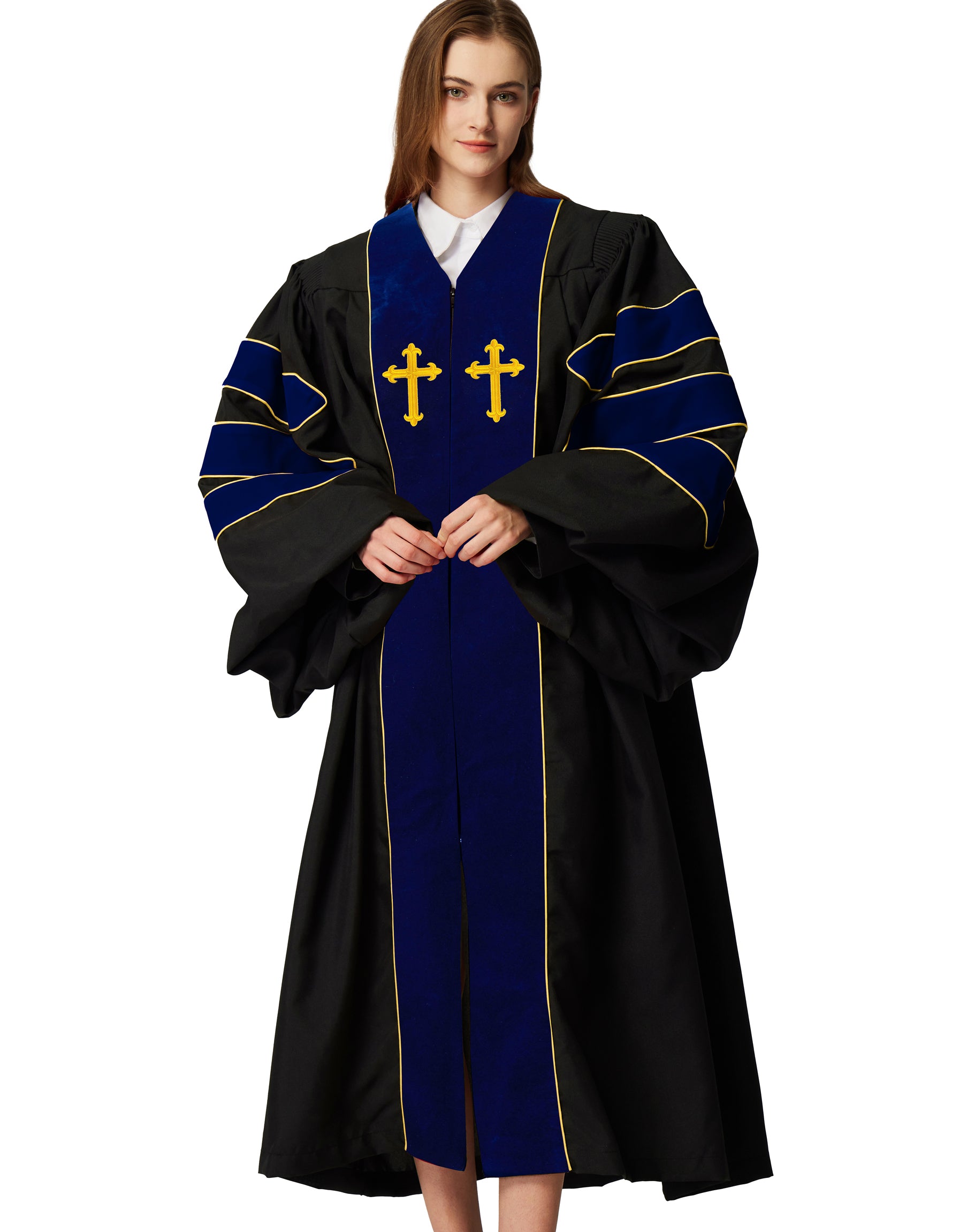 MyGradDay Unisex Deluxe Doctor of Divinity Clergy Robes  Doctorate pulpit robes with Gold Piping Available for Customization