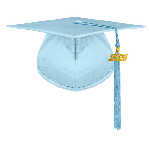 Unisex Adult Shiny Graduation Cap with Graduation Tassel Charm 2024（Sky Blue ）