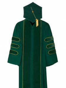 Emerald Green Doctoral Gown hood and Tam Customization with Gold Piping