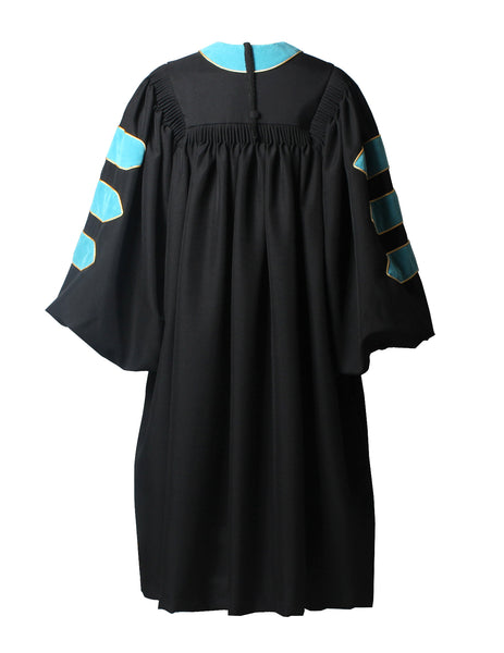Deluxe Doctoral Graduation Gown with Gold Piping and Doctoral Tam Package (Deep Sky Blue Velvet)