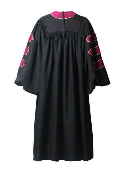 Deluxe Doctoral Graduation Gown|Graduation Regalia|PHD Gown with Gold Piping (Rose Red Velvet)