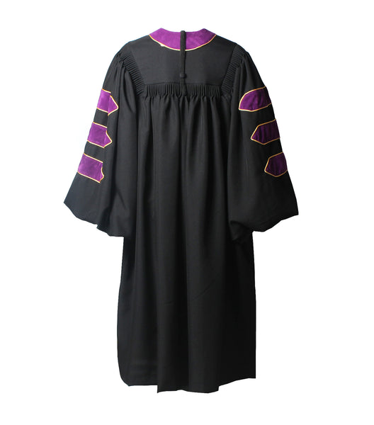 Deluxe Doctoral Graduation Gown with Gold Piping and Doctoral Tam Package (Purple Velvet)