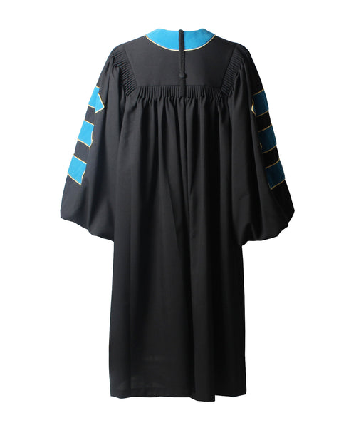 Deluxe Doctoral Graduation Gown|Graduation Regalia|PHD Gown with Gold Piping (Peacock Blue Velvet)