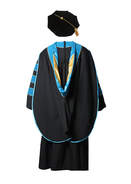 Deluxe Doctoral Graduation Gown with Gold Piping Plus Doctoral Tam and Doctoral Hood  Package