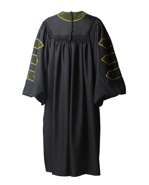 Deluxe Doctoral Graduation Gown with Gold Piping and Doctoral Tam Package (Forest Green Velvet)