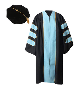 Deluxe Doctoral Graduation Gown with Gold Piping and Doctoral Tam Package (Sky Blue  Velvet)