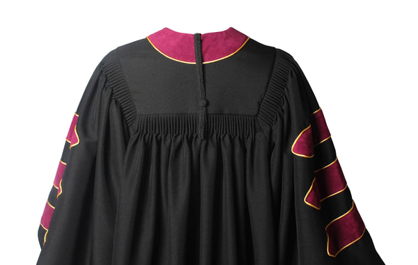 Deluxe Doctoral Graduation Gown|Graduation Regalia|PHD Gown with Gold Piping (Rose Red Velvet)
