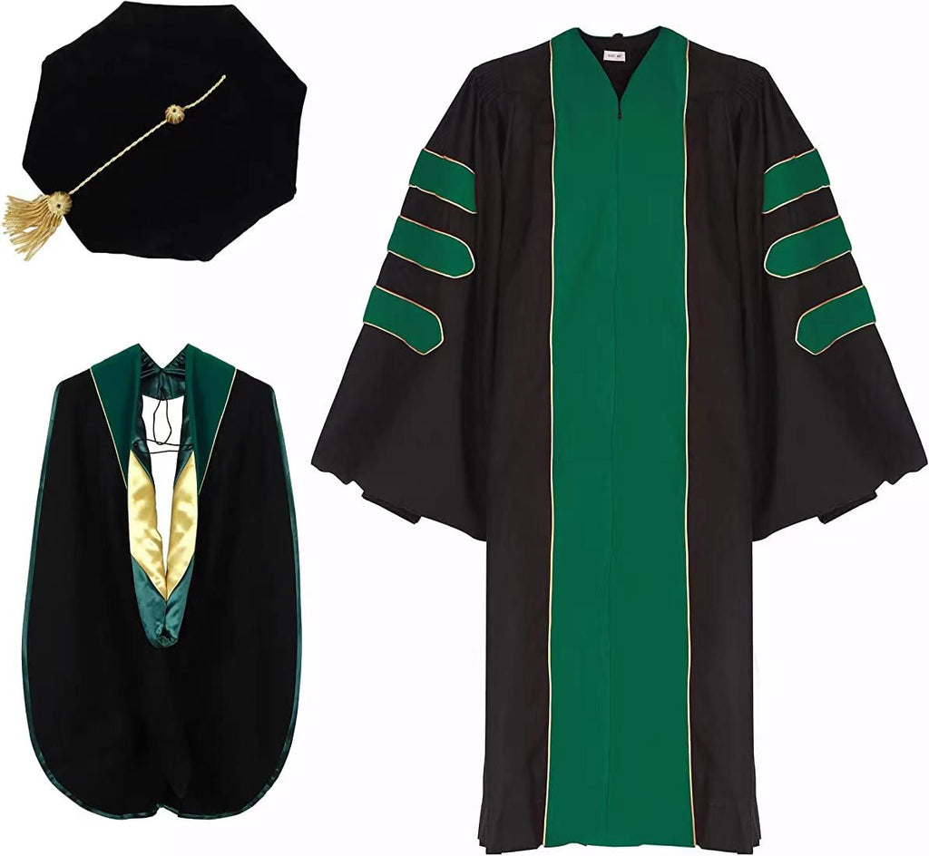 Deluxe Doctoral Graduation Gown with Gold Piping Plus Doctoral Tam and ...