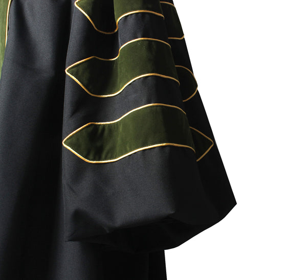 Deluxe Doctoral Graduation Gown|Graduation Regalia|PHD Gown with Gold Piping (Forest Green Velvet)