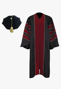 Deluxe Doctoral Graduation Gown with Gold Piping and Doctoral Tam Package (Maroon Velvet)