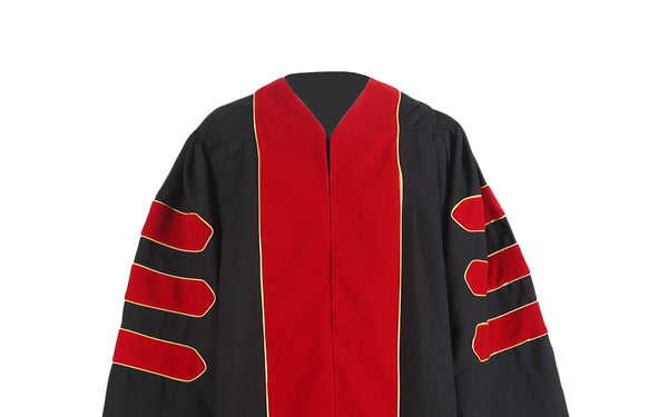 Deluxe Doctoral Graduation Gown|Graduation Regalia|PHD Gown with Gold Piping (Red Velvet)