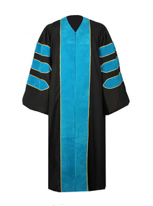 Deluxe Doctoral Graduation Gown|Graduation Regalia|PHD Gown with Gold Piping (Peacock Blue Velvet)