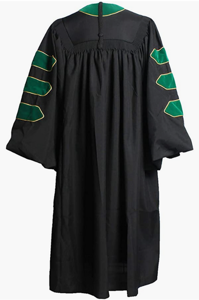 Deluxe Doctoral Graduation Gown with Gold Piping and Doctoral Tam Package (Emerald Green Velvet)